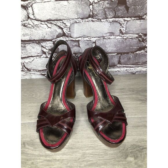 7 Seven For All Mankind Purple Patent Platform Sandals Heels Women Sz 37EU/6.5US - Picture 12 of 16